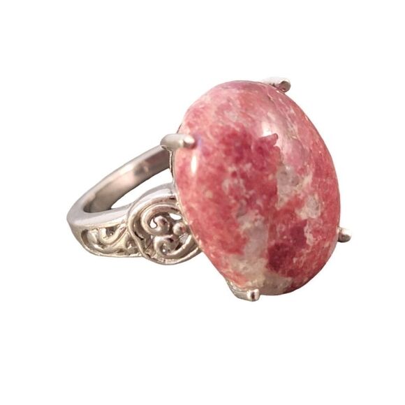 Sterling BBJ Rhodonite Oval Cab Heart Detail Ring - Picture 4 of 12